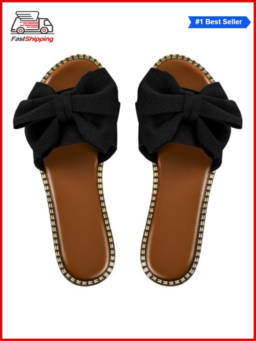 Faux Leather Bow Knot Slide Sandals Slip On Open Toe Flat Summer Casual